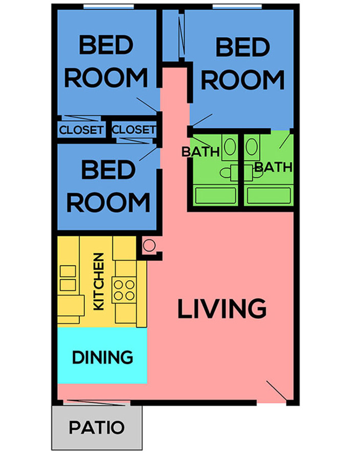 This image is the visual schematic floorplan representation of Plan A at Ambassador Inn Apartments.